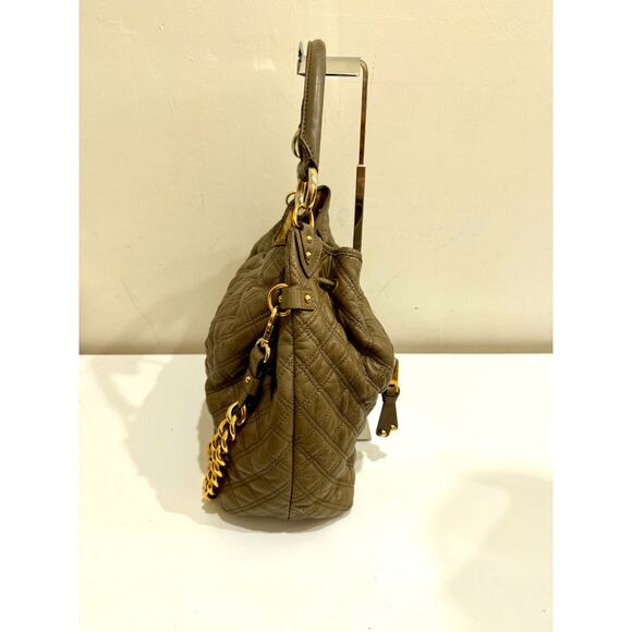 Marc Jacobs Quilted Leather Chain Stam Hobo Bag Olive Taupe Women's - Picture 2 of 16
